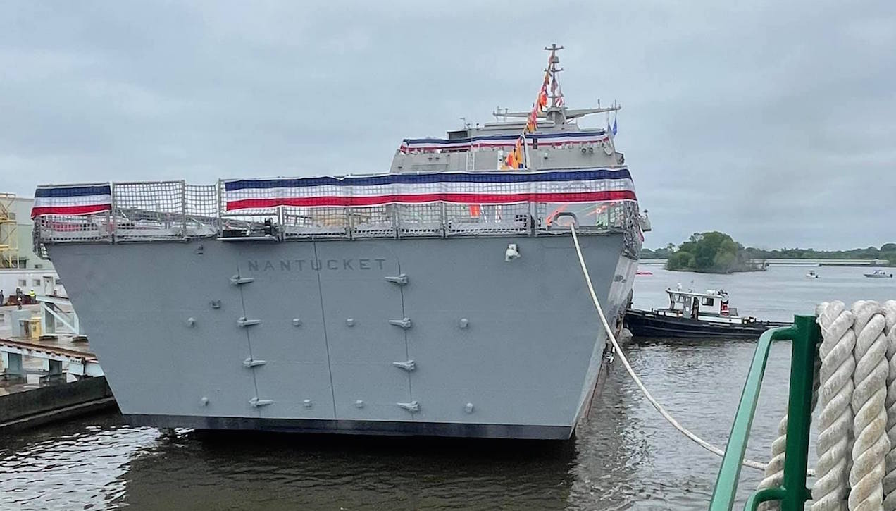 The U.S. Navy's newest littoral combat ship, the future USS Nantucket. Sarter Marine Towing photo.