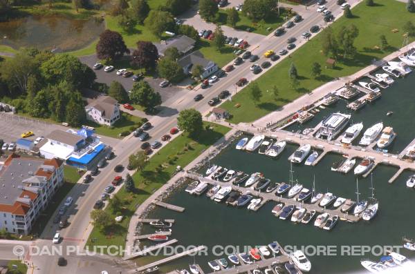Sister Bay Marina from the air. Commercial, stock and fine-art photography by Dan Plutchak/Door County Shore Report.