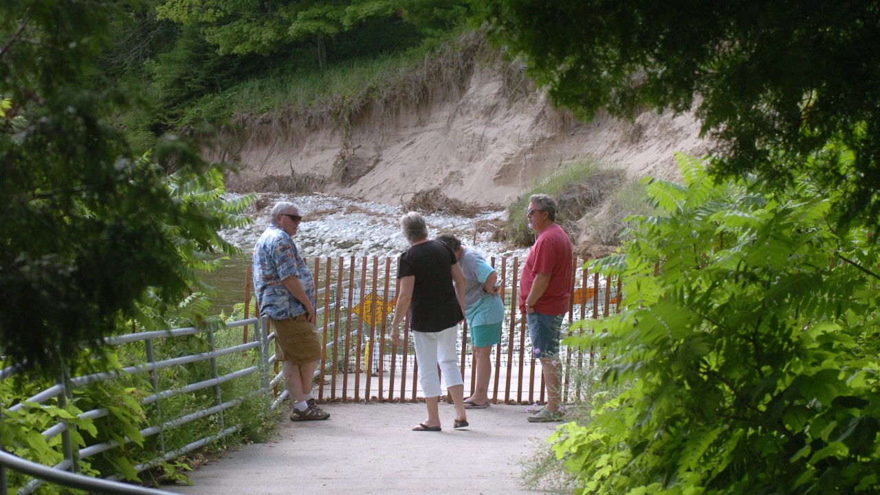 In this photo from 2021, the ramp leading to the Whitefish Dunes State Park beaches washed away following a storm. Dan Plutchak/Door County Shore Report